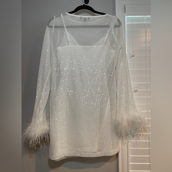 Lulu’s Marvelous Energy White Sequin Mesh Long Sleeve Mini Dress - Picture 8 of 13